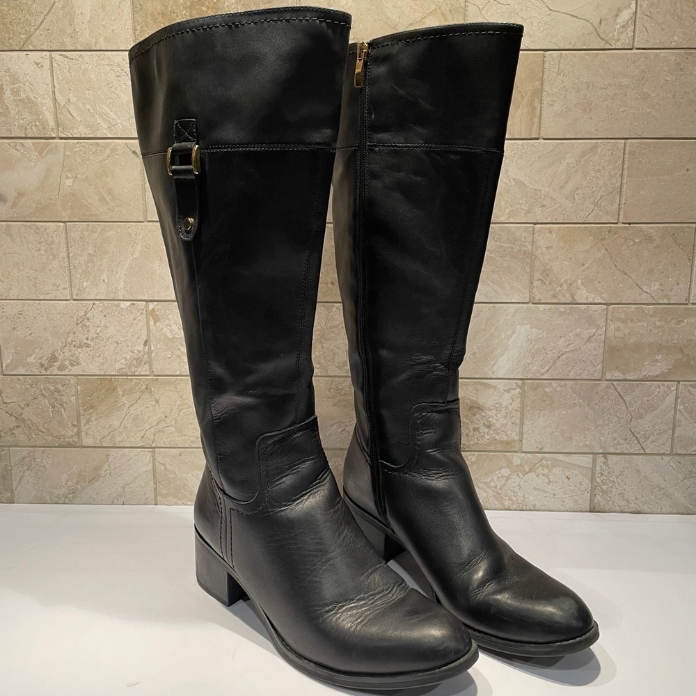 Franco Sarto Lizbeth Black Leather Wide Calf Riding Boots Womens 9.5M WC - Picture 3 of 9